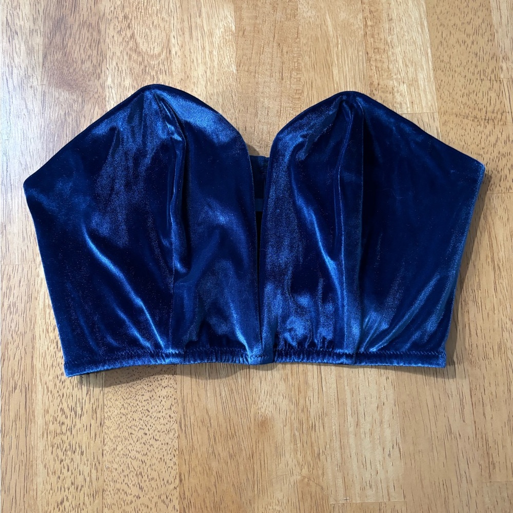 Victoria’s Secret Crushed Velvet, Navy Blue Deep V Bustier, Sz L